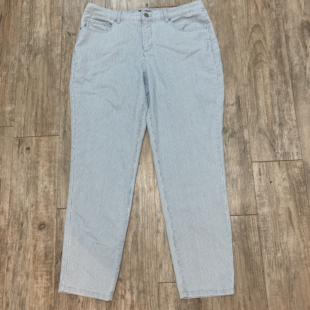 Charter Club Women’s Blue White Striped Ankle Skinny Jeans